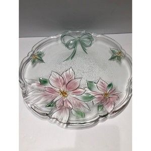 Vtg Savoir Vivre by Mikasa Holiday Spirit 15" Round Poinsettia Crystal Platter
